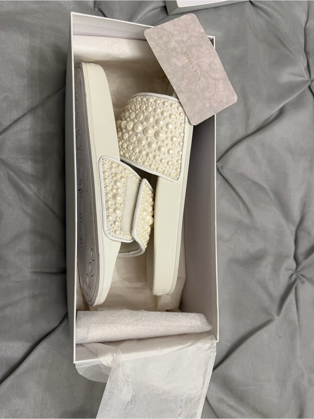 Jimmy Choo Ivory Pearl-Embellished Slide Sandals - Picture 8 of 8